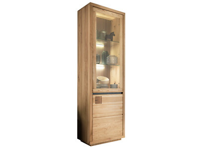 Vitrine Eicheschrank Wohnzimmerschrank CALDERA I Wildeiche massiv geölt B65 H205