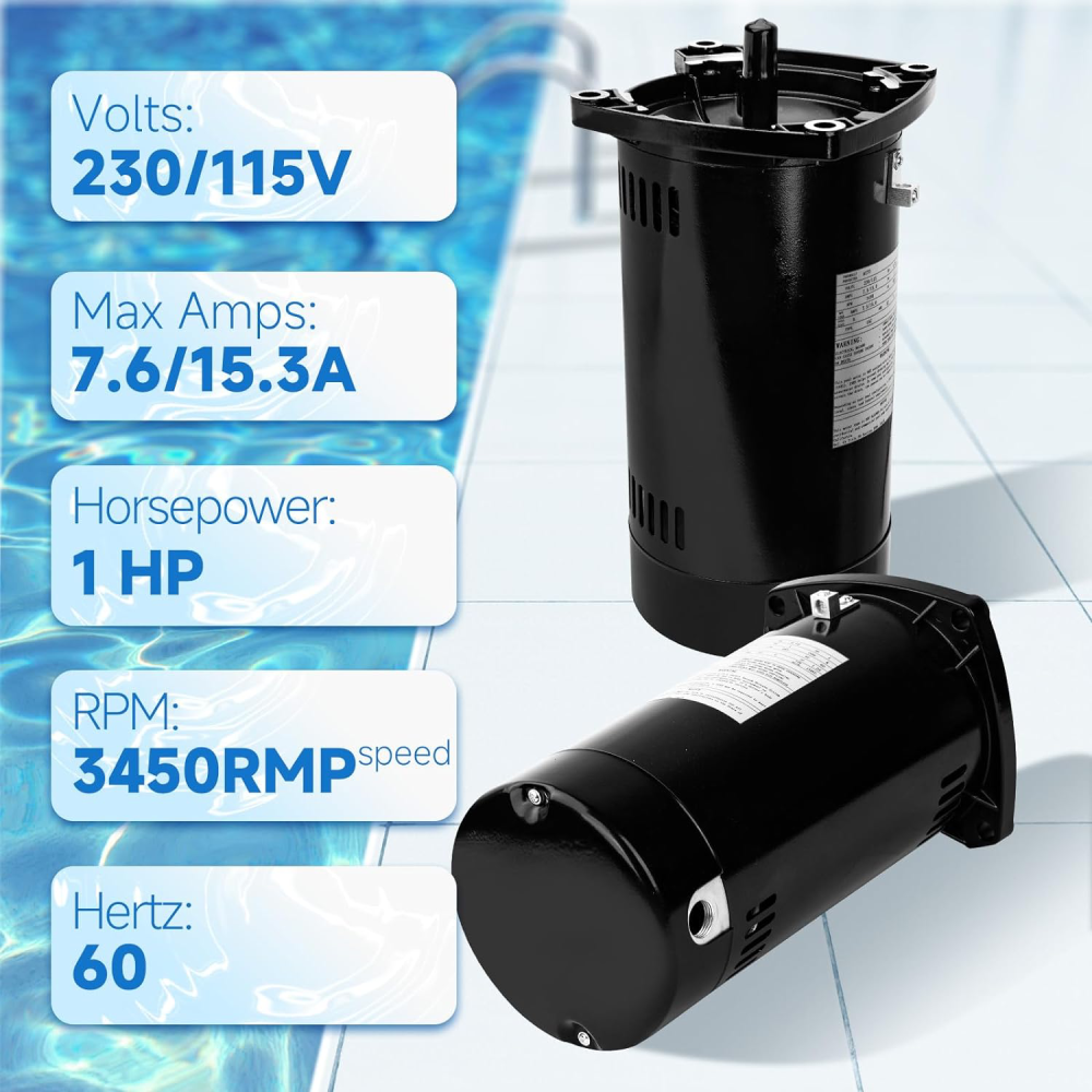 AO Smith StaRite Pool Pump Motor USQ1102 Square Flange 1HP Capacitor
