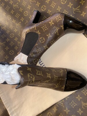 Louis Vuitton Brown/Black Monogram Canvas And Patent Revival Ankle