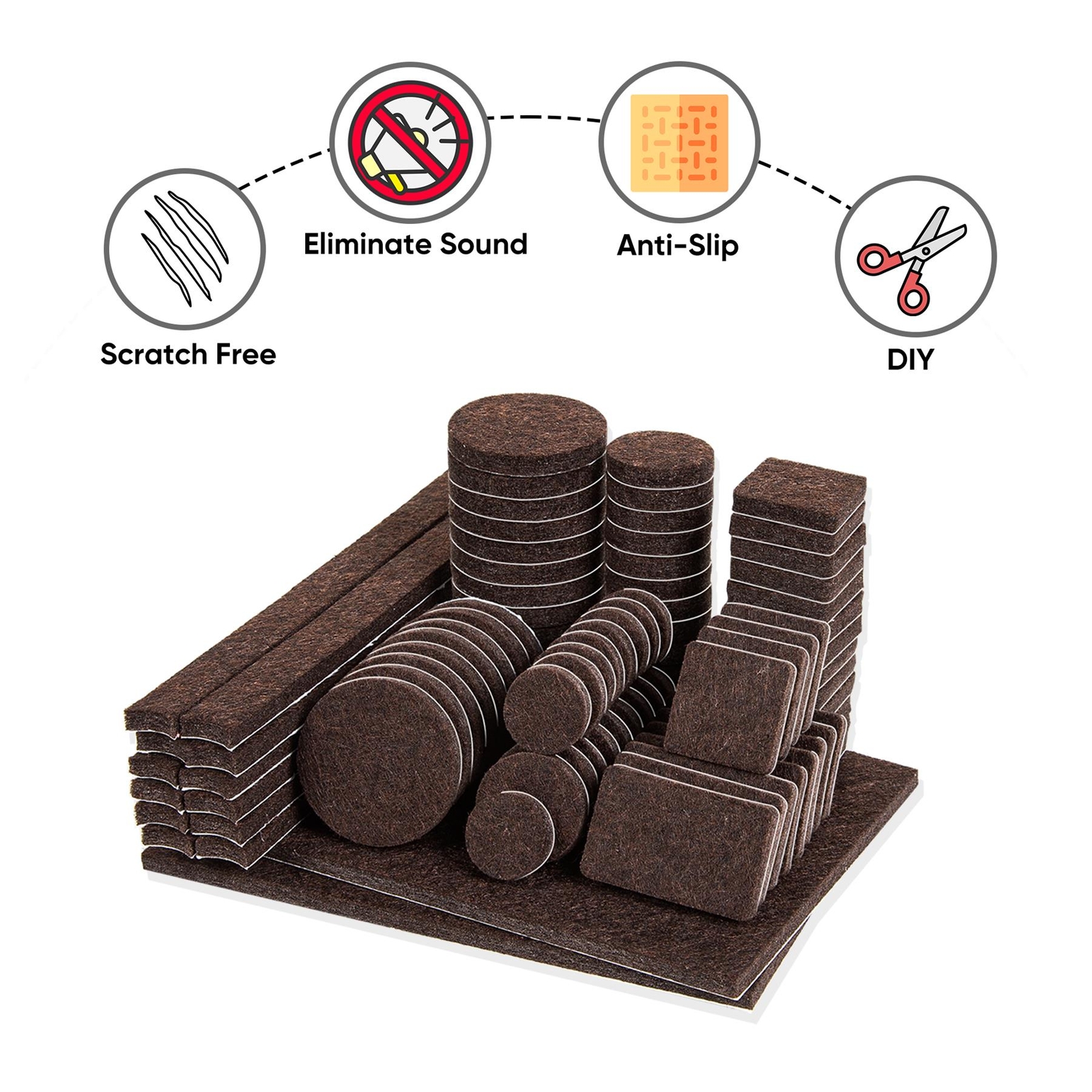 182 Pcs Felt Furniture Pads Self Adhesive Sticky Floor Protector Chair