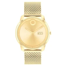 MOVADO BOLD 3601015 TREND ELEMENT GOLD DIAL GOLD STAINLESS BRACELET MENS WATCH