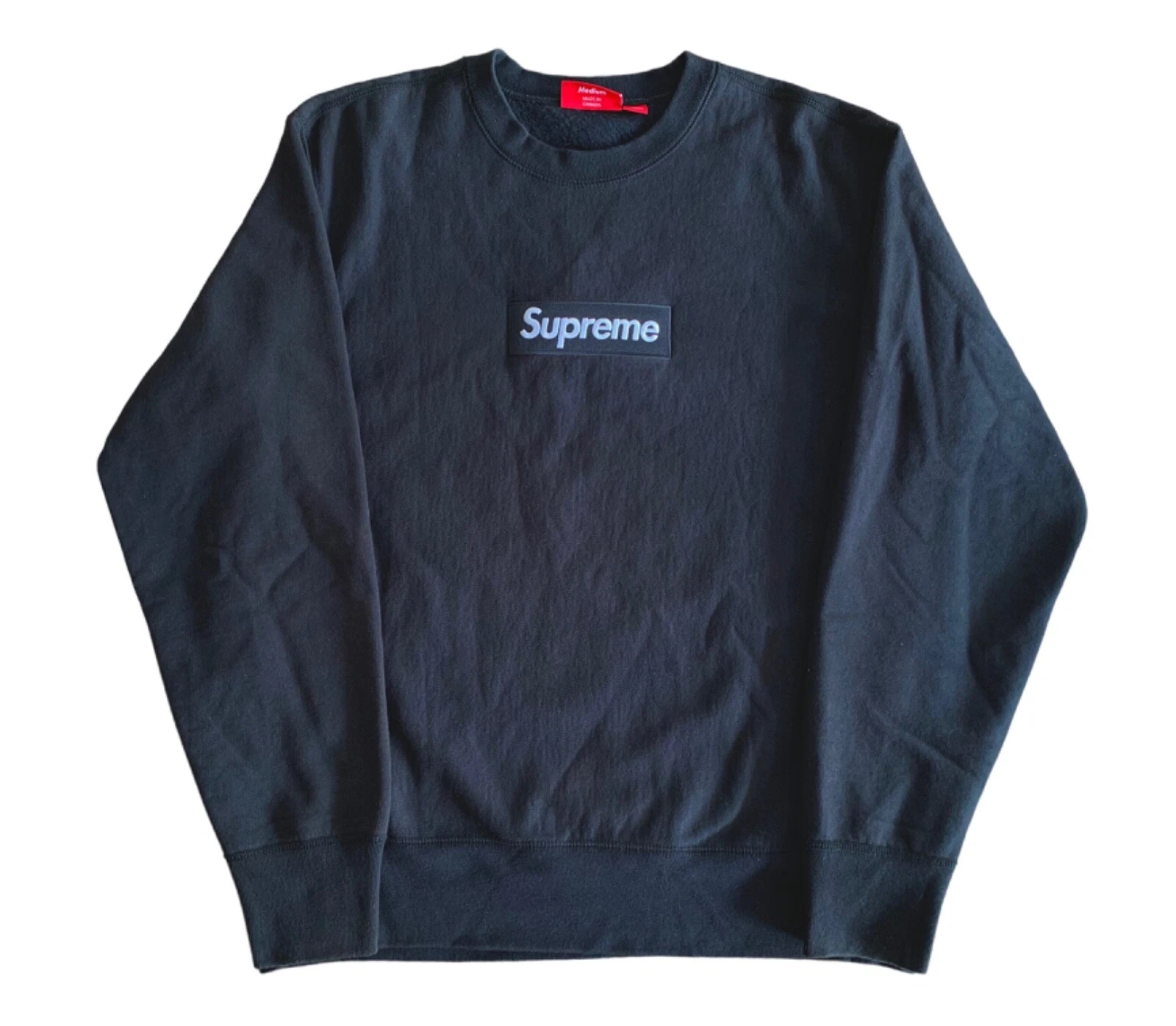 Sweat col rond noir sur noir logo boîte Supreme 2016