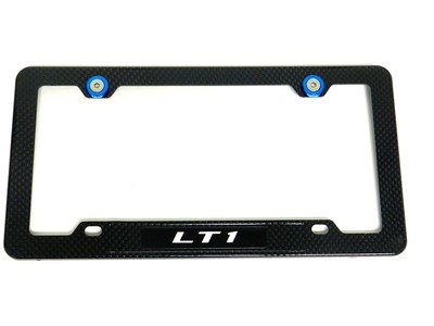 Black Carbon Fiber License Plate Frame With 6.2 LT1 Red Aluminum Emblem - US Standard Size