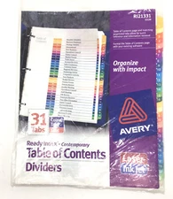 Avery R121331 Ready Index TABLE OF CONTENTS DIVIDERS 31 Tabs