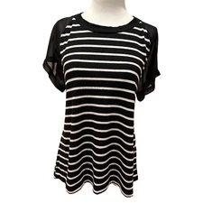 WEST KEI Women’s black and white striped hi low hem scoop neck top size Medium