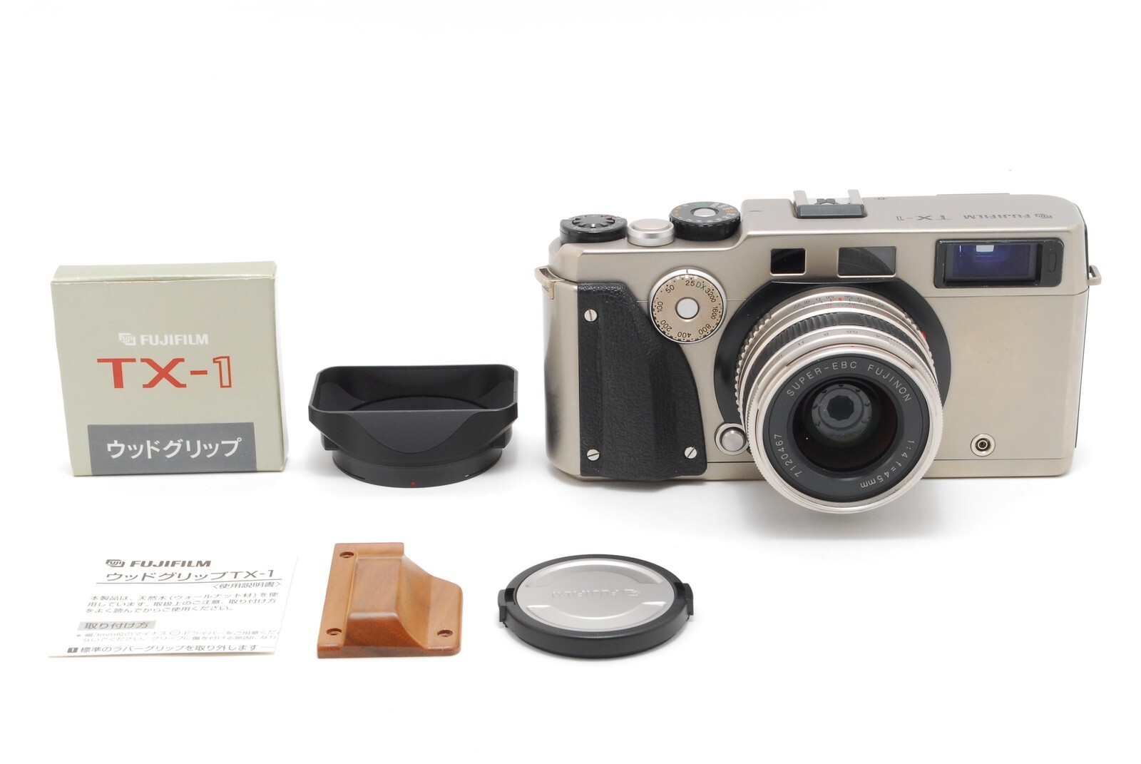 RARE Fuji TX-1 Rangefinder 45mm F4 with Wood Grip Exc+5 from Japan