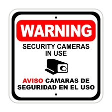 Warning Security Cameras In Use Aviso Camaras Notice Aluminum Metal Sign