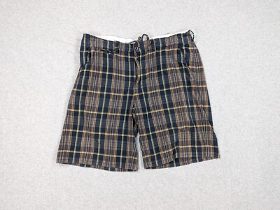 Ralph Lauren Polo Shorts Mens 36 Blue Plaid Chino Knit Drawstring Baggy Skate