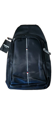 WESTEND Small Crossbody Leather Sling Bag with Adjustable Strap -Black 2 Pockets