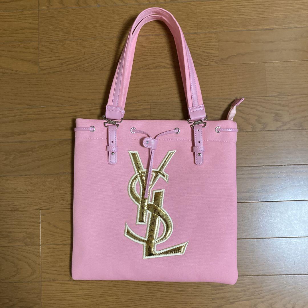 トートバッグ SAINT LAURENT Powder Pink Satin Handbag Yves Saint Laurent Tote Bag Cosmetics Logo Bags Pink Novelty