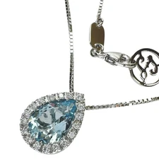 Zoccai  Drop motif Aquamarine diamond Necklace K18WG white gold 5.4g 16.5" Women