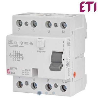 ETI FI - Schutzschalter 40A EFI-4 30 mA 10 kA 0,03A 002061512