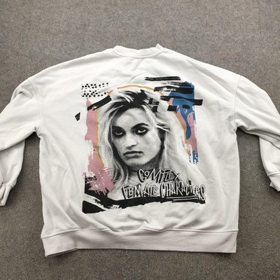 H&M Sweatshirt Mens XL White Fleece Graphic Complex Female Characters