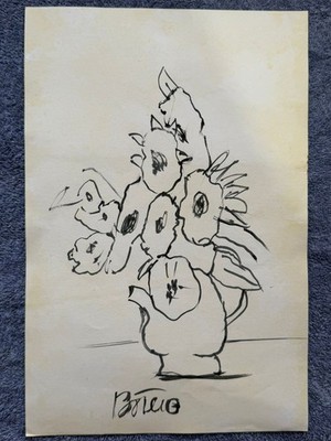 BOTERO drawing and painting on old paper signed stamped vintage