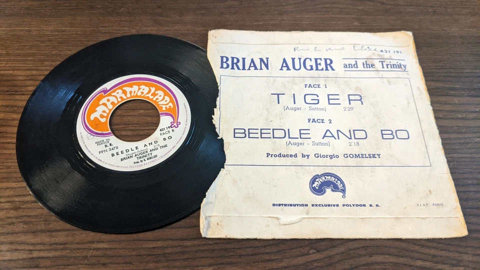 Disque 45 Tours Vinyle 7" Brian Auger and the trinity Tiger 1968 Fr Rock Funk - Photo 2/3