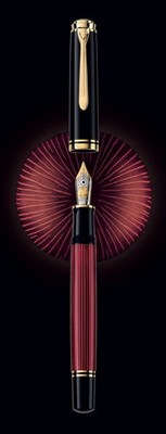 Pelikan Souveran M800 Fountain Pen - Black-Red Fine  Nib