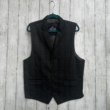 House Of Cavani Vest Mens UK 46 Gray Check Slim Fit Waistcoat Formal Suit