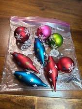 Lot of 8 Blown Glass UT Unique Treasures Assorted Christmas Ornaments Excellent 