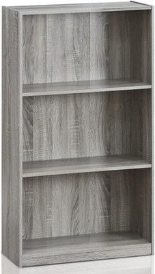 Gray Oak Wooden 3 Shelf Bookcase Storage Bookshelf Shelves Home Office Organizer