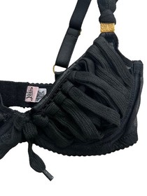 MADE BY NIKI Black FRINGE Underwire TULLE BRA & PANTY Set ( 36B )