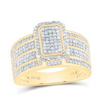 925 Silber Vergoldet Echter Diamant Klaster 3D Smaragd Halo Cocktail Ring 1/2
