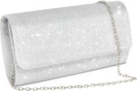 Damen Clutch Abendtasche Silber Glitzer Kettentasche Elegante Envelope Tasche Pa