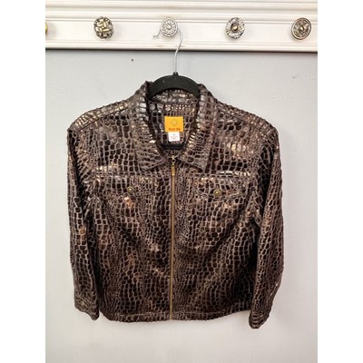 Ruby Rd Jacket Womens 14 Brown Reptile fur Full Zip Cropped Casual Fun