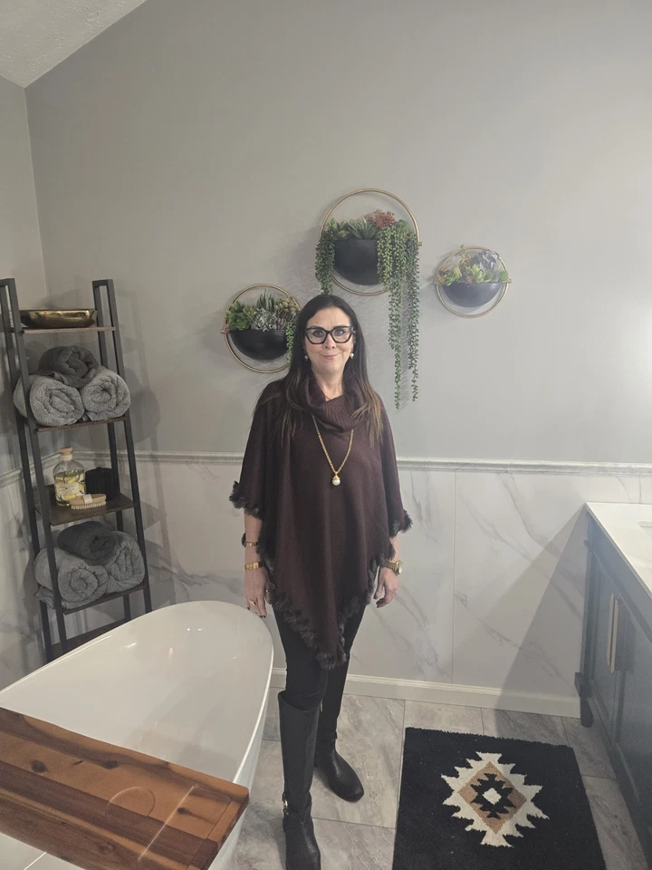 ALFANI женщин бордовый Cowl шеи плащ понч W искусственного меха отделки-L/XL - Изображение 3 из 4