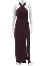 Keepsake Women's V-Neck Sleeveless Slit Hem Maxi Dress Burgundy Size S