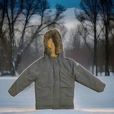 Abercrombie Kids Size 7/8 Gray Faux Fur Hooded Coat Used Fleece Lined SKU 279