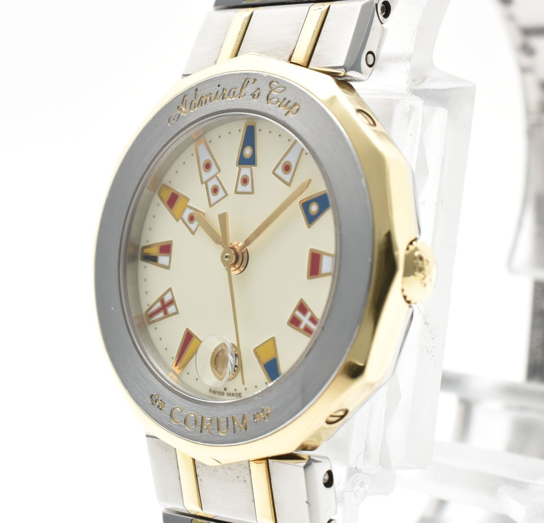 RARE!! [NEAR MINT] CORUM Admiral's Cup 39.610.21 Quartz Cream Dial Silver Gold