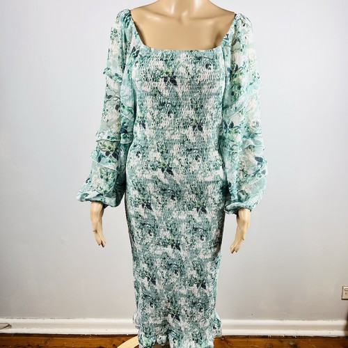 Ginger & Heels Women’s Green Shirred Midi Dress Size 12 Long Sleeve Ruched Races - Picture 3 of 18