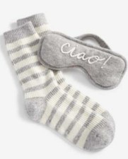 Charter Club Cashmere Gray "Ciao" Sleep Mask Socks Boxed Gift Set One Size