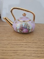 Bardet Limoges France Porcelain Mini Tea Pot Pink Gold Floral Victorian Decor