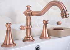 Antique Red Copper Widespread 3 Hole Bathroom Basin Faucet Dual Handle Mixer Tap