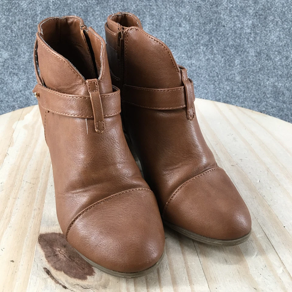 Lc Lauren Conrad Boots Womens 8 M Ankle Booties Block Heels Brown Faux Leather - Image 3 of 4