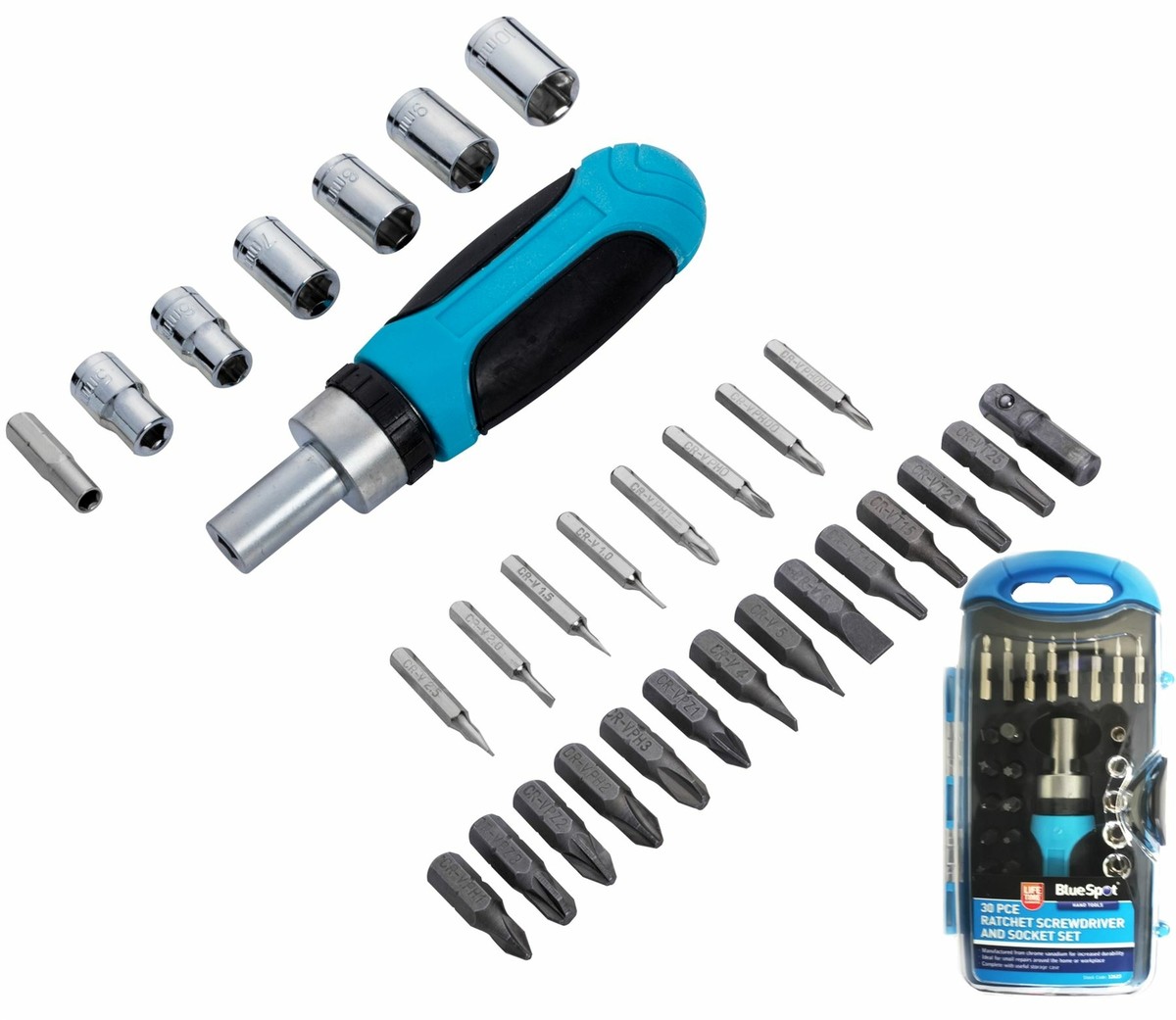 30pc Ratchet Screwdriver Bit Set PH PZ SL Torx 1/4