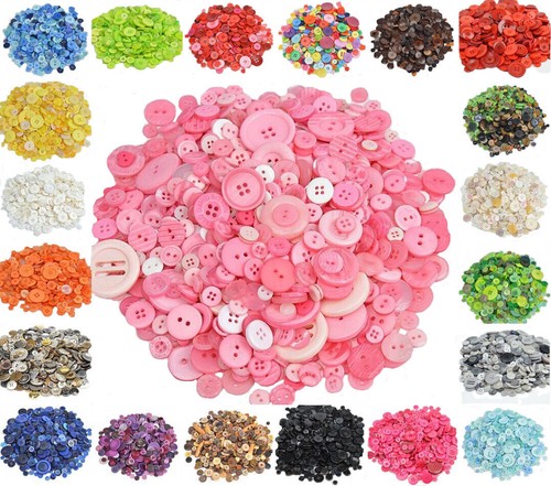 100Pcs Round Resin Buttons for Sewing Apparel DIY Craft Arts Handmade Mixed Size - Picture 1 of 27