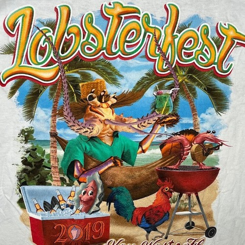 Port & Co Tshirt Men's 2XL White Graphic Print Lobsterfest 2019 Key West - Picture 10 of 14