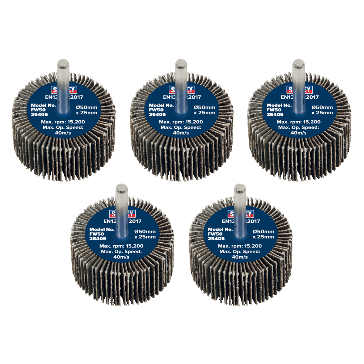 Sealey FW5025405 50 x 25mm Abrasive Flap Wheel on 6mm Shaft 40Grit - Pack of
