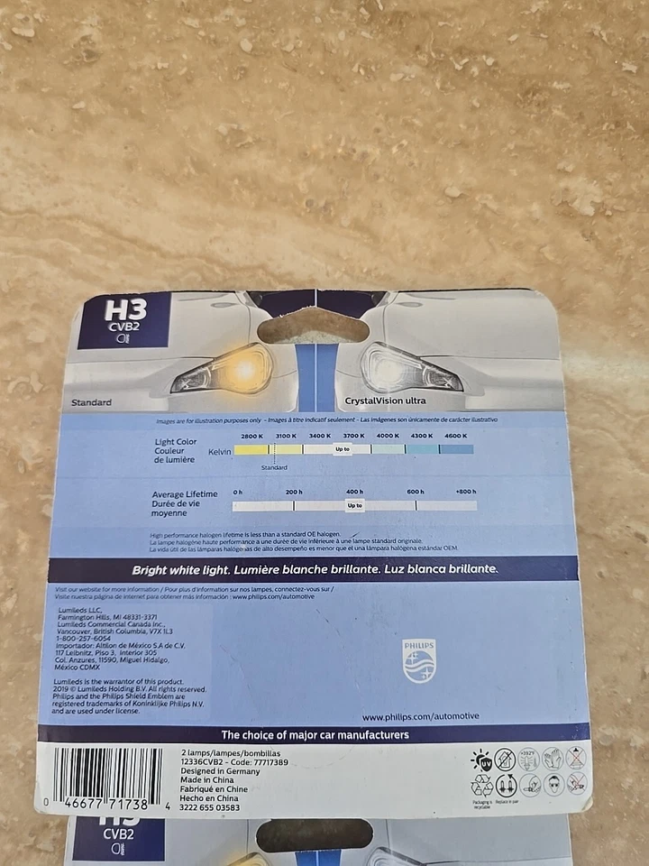 Philips H3CVB2 CrystalVision Ultra Actualizado Blanco Brillante Faro Bombilla Paquete de 4 Foto 2 de 4
