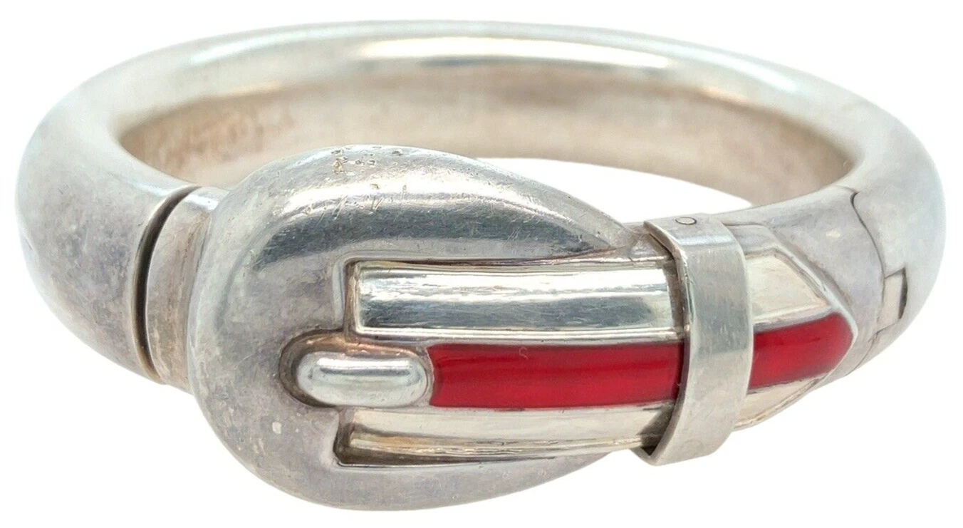 Authentique bracelet GUCCI boucle émaillée rouge argent sterling 925 6 7/8