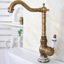 Antique Brass Single Handle 360 Swivel Spout Kitchen Sink Basin Faucet Mixer Tap