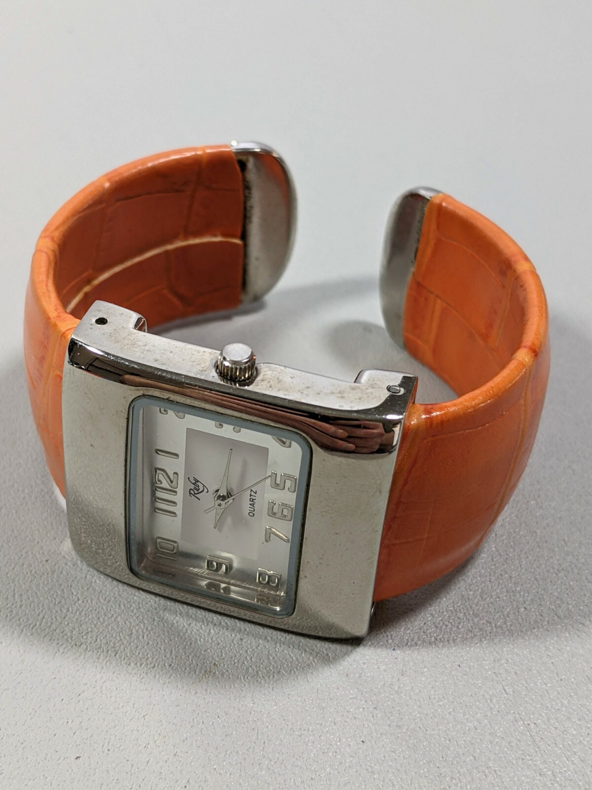 Ruby Silver Tone Rectangle Case 30 mm Orange Open… - image 3