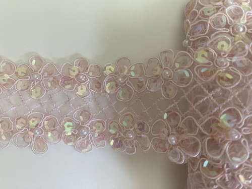 2 Yds Sequin Beaded Corded Organza Light Pink 2’’ Costume Garment Bridal Dance - Picture 4 of 11
