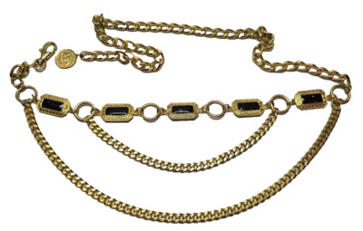 ELIZABETH II DEI GRATIA REGINA Chain Belt, Gold, Black Medallions