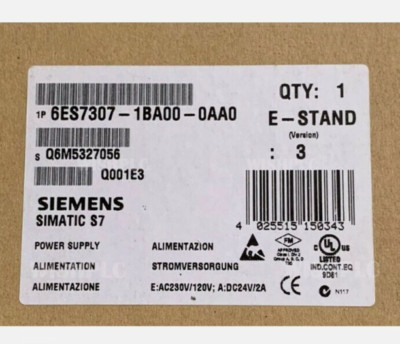 6ES7307-1BA00-0AA0 1PCS NEW SIEMENS Power Supply Module 6ES7307-1BA00-0AA0