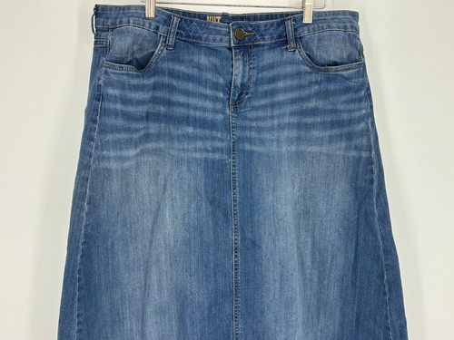 Gonna midi jeans donna Kut From The Kloth lavaggio medio blu denim linea A taglia 14 - Foto 4 di 15