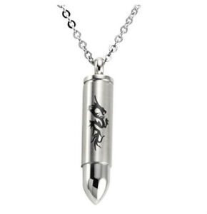 Stainless Steel Bullet Pendant Cremation Ash Urn Chain Necklace Jewelry