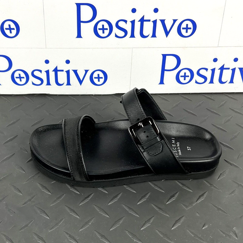 Buscemi Womens Slide Band Satin Black Leather Sandals Shoes US 7 SAMPLE New